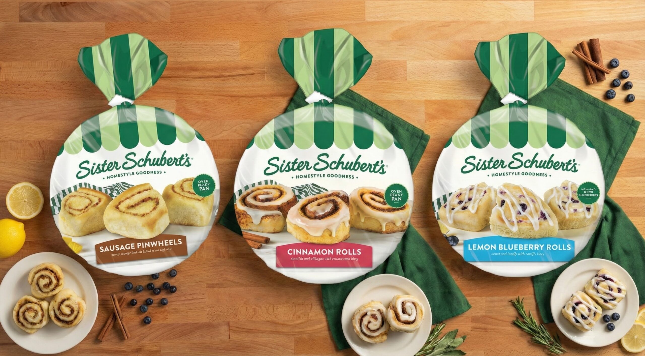 Try our new and improved Cinnamon Rolls, savory new Sausage Pinwheels, and Lemon Blueberry Rolls